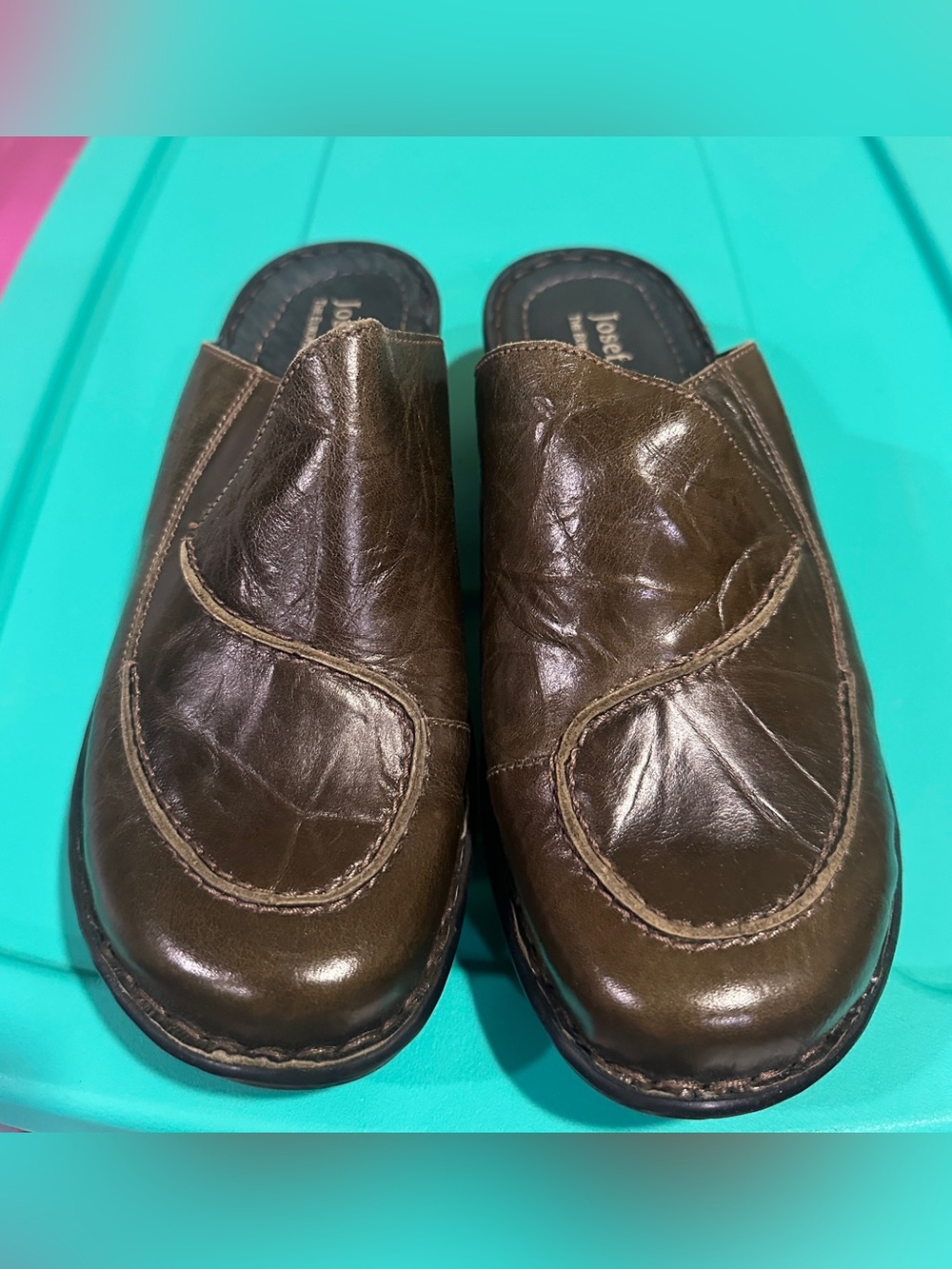 NEW Josef‎ Seidel Leather “Emma” Slip On Clogs Mules Shoes, Forest, Comfort